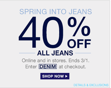 Скидка 40% на JEANS в магазине GAP Скидка 40% на JEANS в магазине GAP
