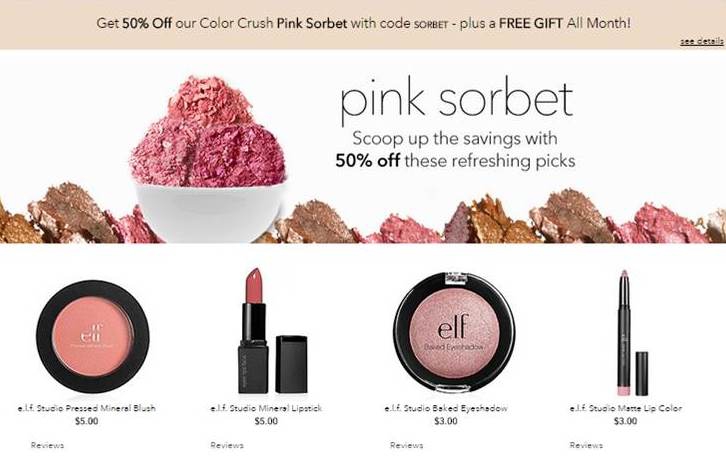 Скидка 50 % на косметику E.L.F. на eyeslipsface.com скидка на косметику